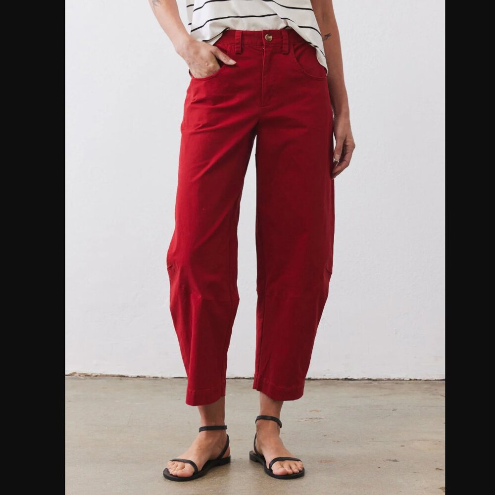 Ruti Twill Red Wide-Ish Trousers with Elastic Waist